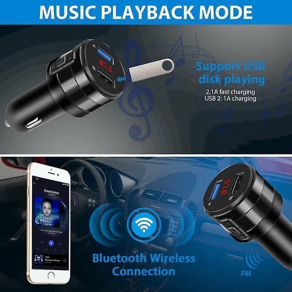 Bluetooth Bil FM-sender Dobbel USB-laderkontakt Aux-adapter Håndfri Hurtiglading