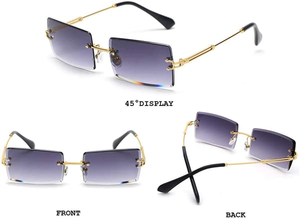 Rimless Rectangle Sunglasses For Women/men Ultralight Metal Frame Gradient Grey