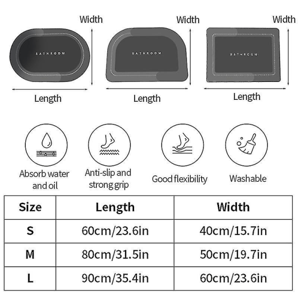 Erittäin Imukykyinen Kylpymatto Nopeasti Kuivuva Kylpyhuoneen Matto Liukumaton Eteisen Ovimatto Nappa-nahkainen Lattiamatto WC 02 Gray 50x80cm