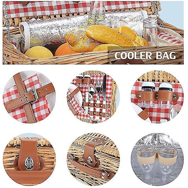Wicker Picnic Basket Basket Set With Insulated Compartments, Handmade