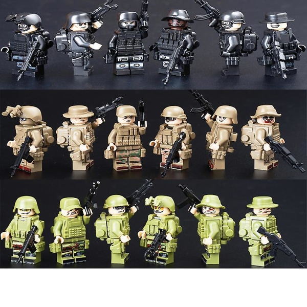 18pcs Swat Minifigure Police Building Blocks Military Chicken Eating Boy Assembled Toy Special Forces Army