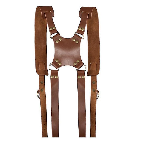Camera Strap Accessories For Two-cameras  Dual Shoulder Leather Harness  Multi Camera Gear For Dslr/slr Strap Dual Camera Strap Holder Holste BROWN