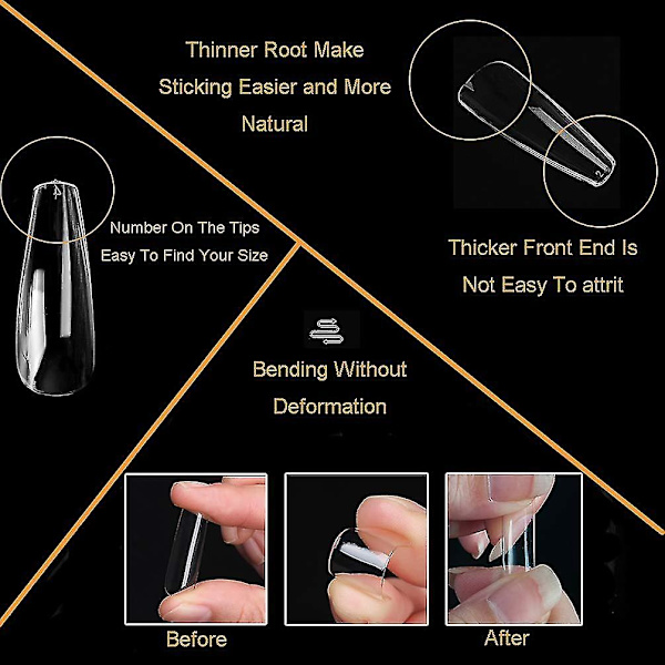 Coffin Nails Pitkät Tekokynnet - Kirkkaat Akryylikynnet Arkun Muotoiset Ballerinakynnet