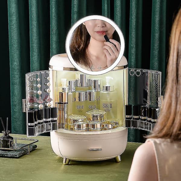 Jewelry Storage Box Led Makeup Mirror With Light Folding Dressing Integrated Bedroom Holders Case Led light upgrade-green