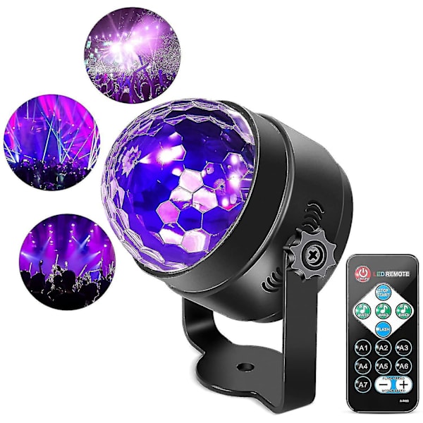 UV Sort Lys 6W LED Diskokugle Festlys Stroboskoplys Diskolys, Lydaktiveret Med Fjernbetjening DJ Lys Scene Lys Til Fest Mimenor