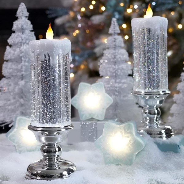 Led Christmas Candles, 7 Color Changing Usb Rechargeable, Waterproof Swirling Glitter Flameless Candles Red