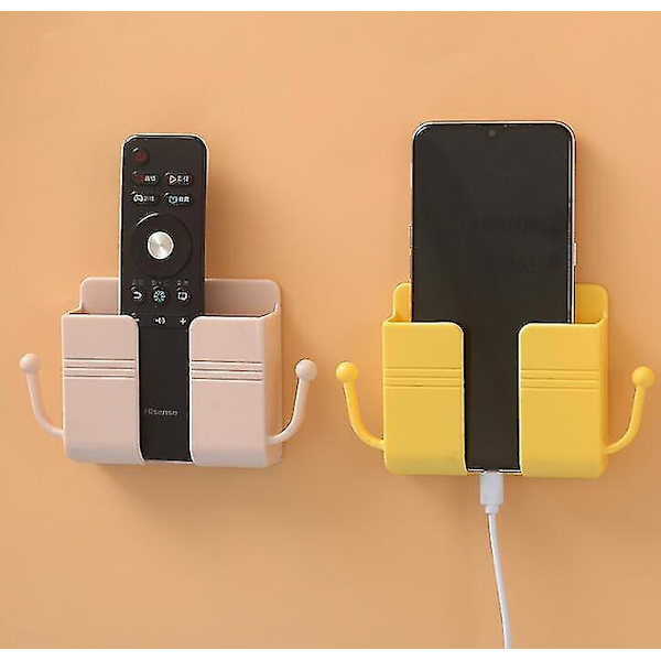 2pcs Wall Mounted Mobile Phone Holder Charging Stand Rack Shelf Self Adhesive Mounts Yellow