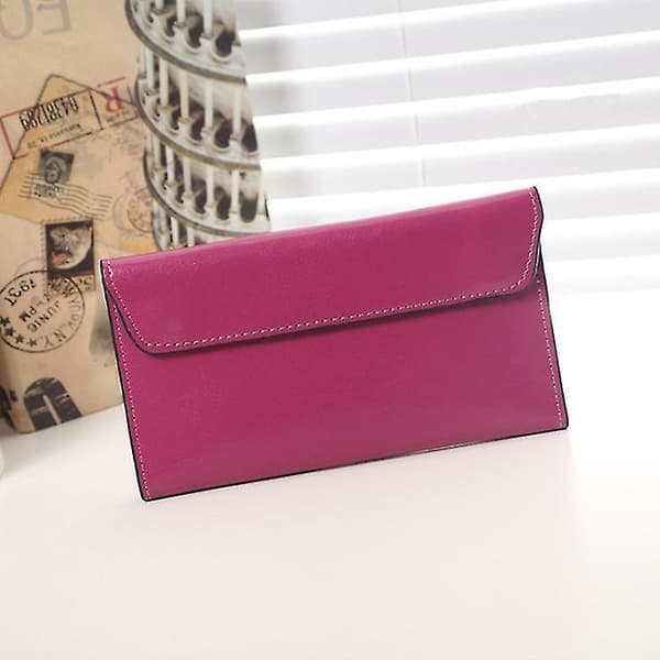 Lang læderpung til kvinder, stor kapacitet, multi-kort clutch taske Rose Red