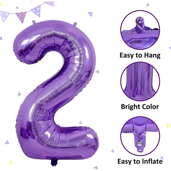 40 Inch Foil Balloons Big Helium Birthday Number Balloon Party Decorations (purple,number 0 purple 2