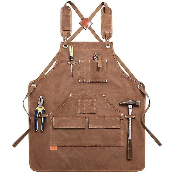 Tool Apron For Men With 6 Pockets,waxed Canvas Carpenter Apron,heavy Duty Canvas