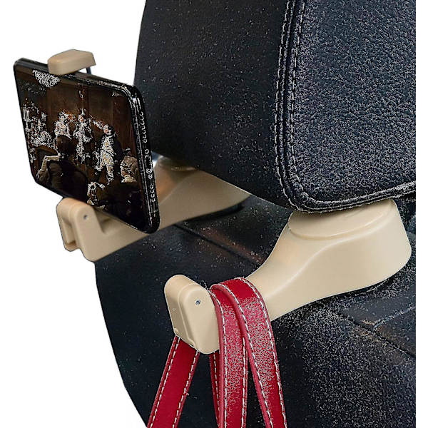 Universal Multifunctional Vehicle Car Back Seat Headrest Mobile Phone Holder Hanger Holder Hook For Bag Purse Cl 2 Beige
