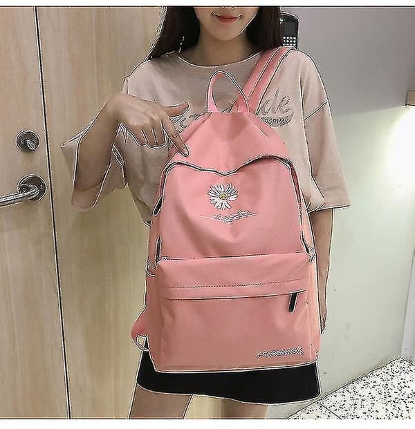 The New Small Daisy Canvas Bag Young Middle School Student Backpack Green Pink