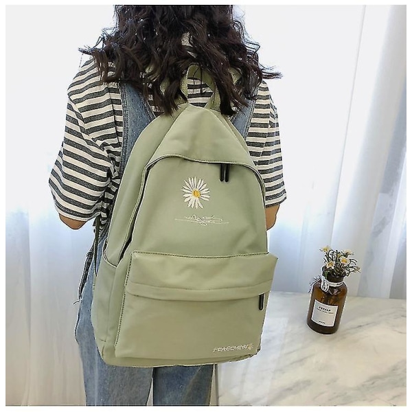 Ny Solid Rygsæk Pige Skoletasker Til Teenage Skoletaske Nylon Daisy Print Taske Sort blue