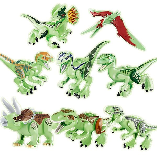 8 stk. Jurassic Dinosaur Legetøj Små Byggeklodser Til Drenge