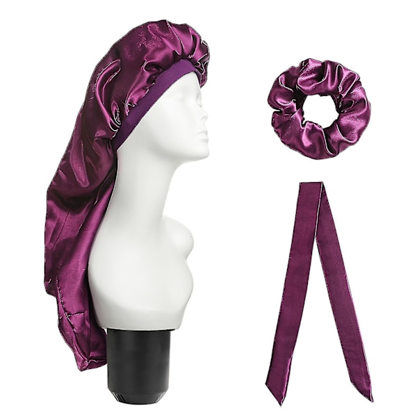1 Set Sleeping Cap Adjustable Anti-static Fake Stain Wide Application Sleeping Hat For Women Silver