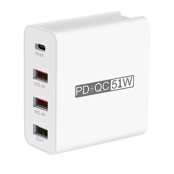 4 Porter Pd+qc3.0 Adapter Usb Utgang Bærbar Hurtiglader 51w Adapter EU Plug