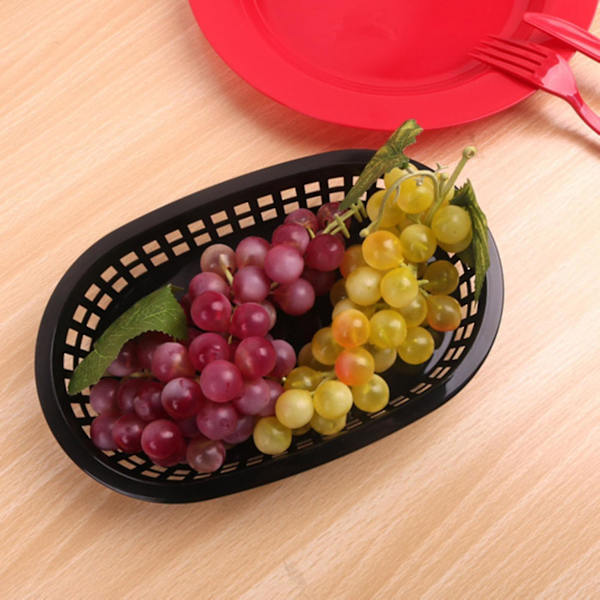 100 stk./50 stk. Madkurv Oval Form Service Plastik Pommes Frites Fastfood Opbevaringsplader Til Restaurant Black 100 Pcs