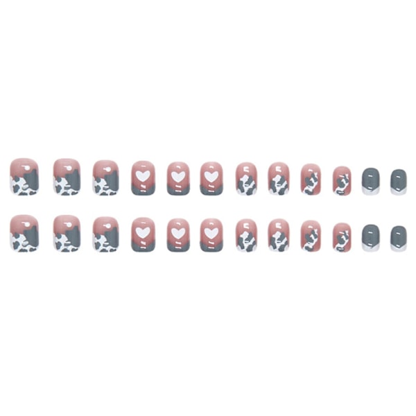 24pcs Short Press On Nails Cow Pattern & Heart Full Coverage Artificial Nails Glue Models