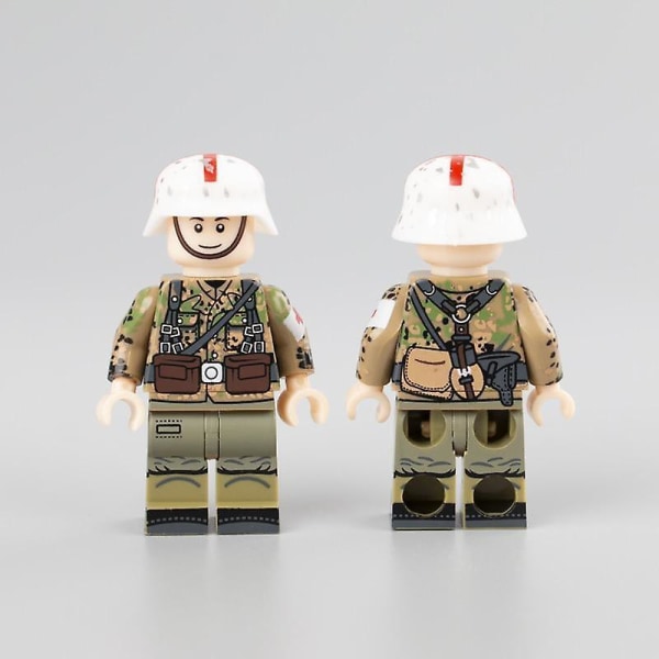 6Pcs/Lot WW2 Military Army Soldier Figures Building Blocks German Medic Parts