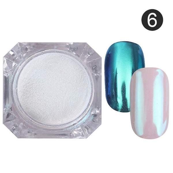 9 Farger Speilpulver Glitter Negl Skjønnhet Kunst Pigment DIY Manikyr Med Børste