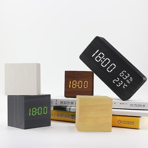 Alarm Clock Led Wooden Watch Table Voice Control Usb/aaa Powered Electronic Desktop Clocks-cl.