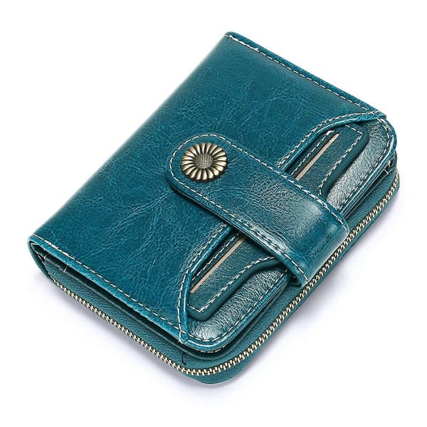 Women's Leather Wallet Small Rfid Blocking Bi-fold Zip Pocket Card Holder With 2 Id Window