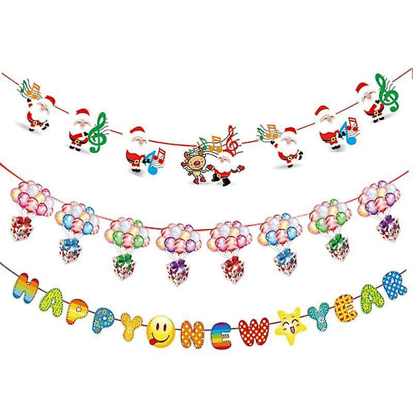 3/4/5 Pieces Christmas Banners Flags Paper Hanging Bunting Garl 2 3PCS