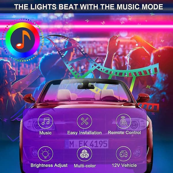 Car Interior Light 48 Leds Strip Light Music Sync Atmosphere Lights Kits USB Connect