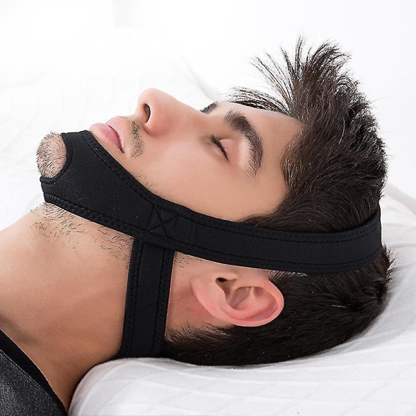 Adjustable Anti Snoring Chin Belt Strap Stop Snoring Head Strap Aid Sleeping Black