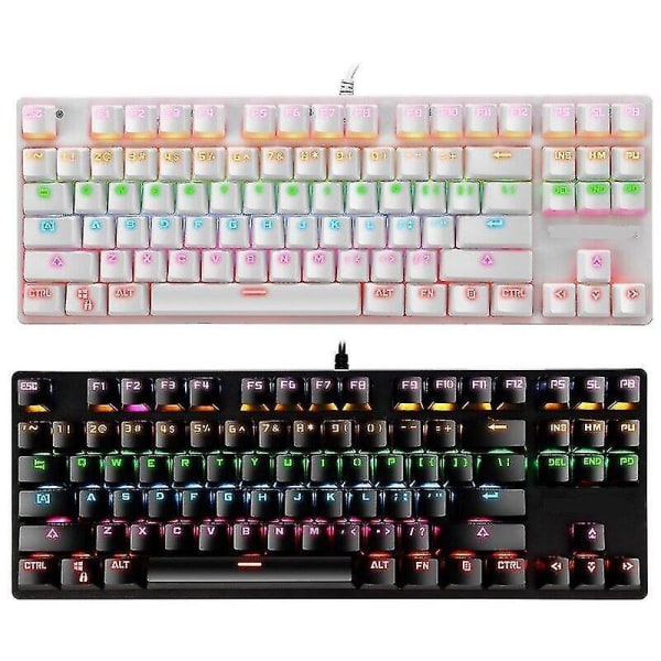 Qwert 87-key Usb Wired Mechanical Keyboard High-quality Professional And Easy-to-use (black) white