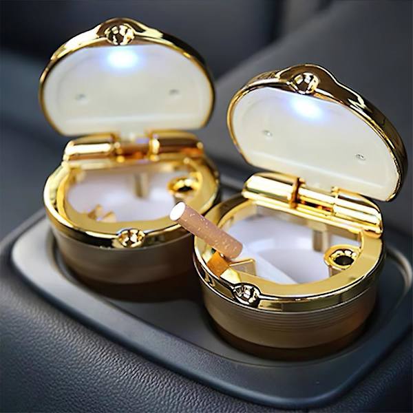 Universal Car Ashtray With Led Lights With Cover Creative Personality Covered Car Inside The Car Multi-function Car Supplies New silver