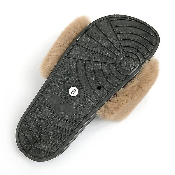 Myke slippers i imitert pels for kvinner, komfortable sandaler med åpen tå og fleece KHAKI 44