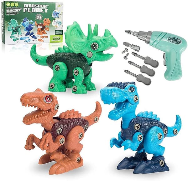 Dinosaurleker for barn DIY 3 pakker demonterbare dinosaurleker sett