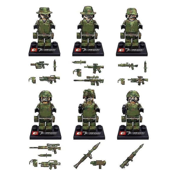 Falcon Commando Minifigur 6 stk. Små Partikler Samlet Militær Byggeklods Dukke
