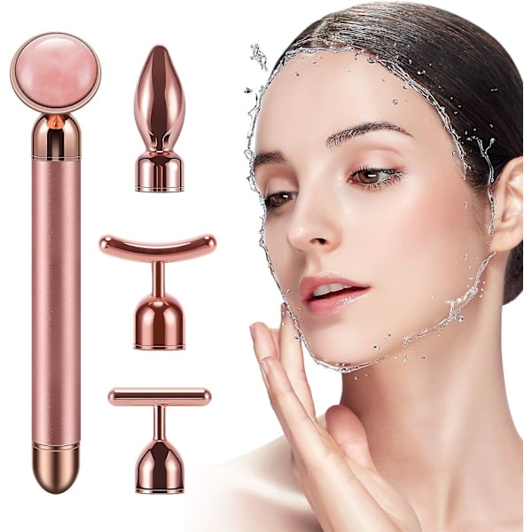 4-i-1 Puls Ansigtsmassager, Elektrisk Jade Roller Ansigtsmassager Rose Quartz