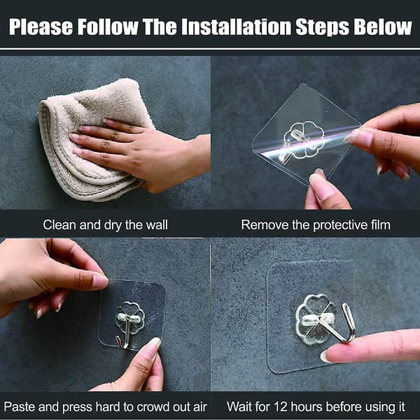 Transparent Adhesive Hooks Utility Hooks, Heavy Duty Coat Hooks