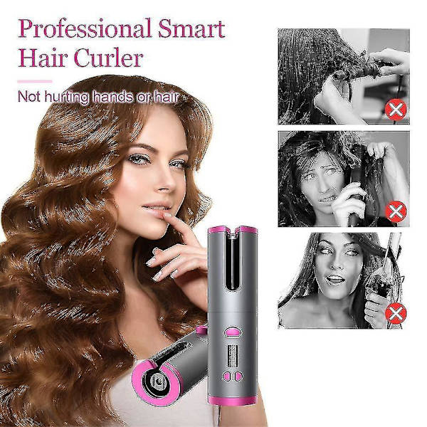 Wireless Automatic Hair Curler Rechargeable Rotating Curling Iron Led Display Temperature Adjustable