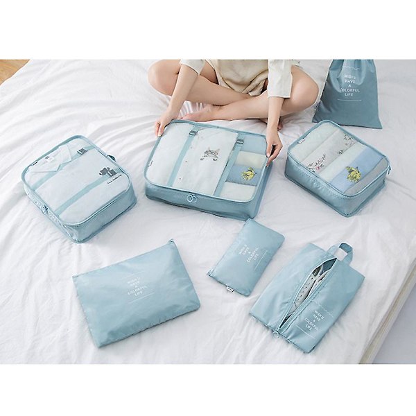 7pcs Waterproof Packing Compression Clothes Storage Bag Travel Insert Case Set Bright Blue