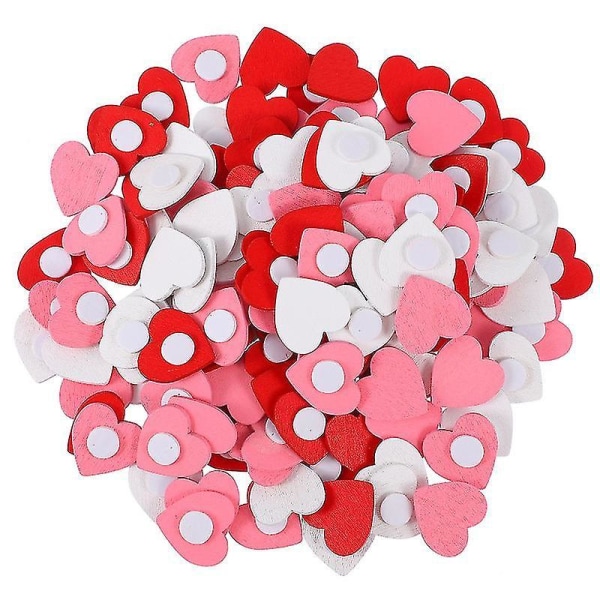 150pcs Wooden Heart-shape Stickers Valentine's Day Ornaments Self-adhesive Decoration