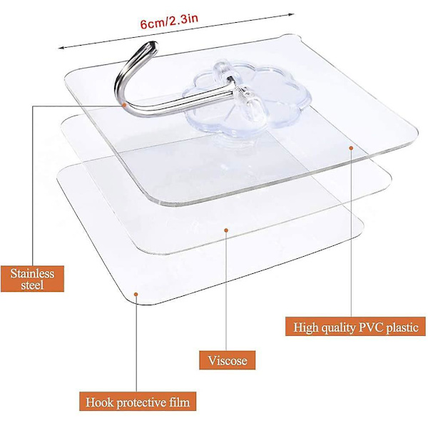 20 Pcs Adhesive Hooks Utility Hooks Kitchen Wall Hooks Transparent Seamless Hooks