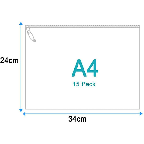 15 Pieces Zippered Folder Zipper Pocket A4 File Document Pockets With Zipper A4