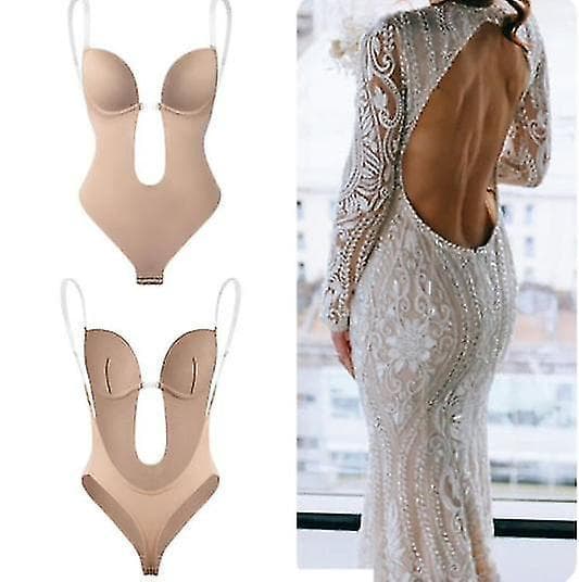 Women's Backless Shapewear Deep V Neck Body Shaper For Low Back Dress black S