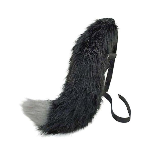 Plush Wolf Tail And Headhoop For Cosplay Halloween Party Costume For Women Black gray wolf tail