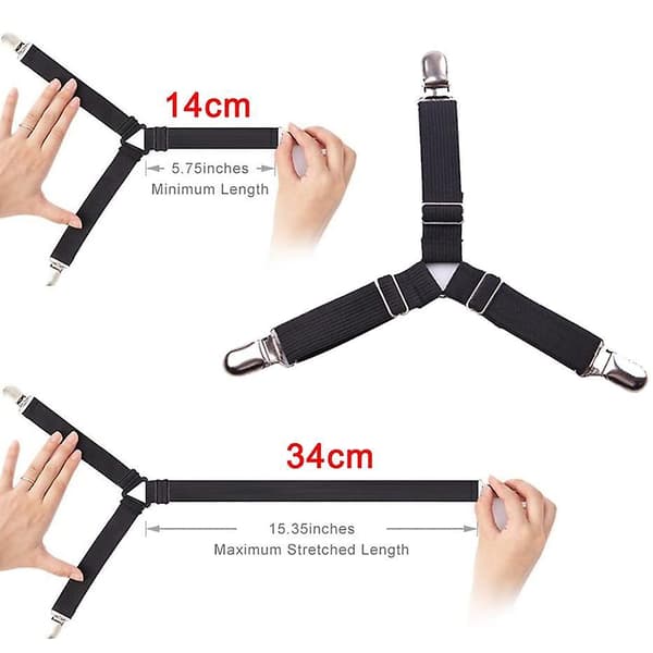 3 Clips Bed Corner Holder Bed Sheet Fasteners Mattress Cover Clips Heavy Duty Bedding Sheets Elastic Straps Adjustable 2PCS Black