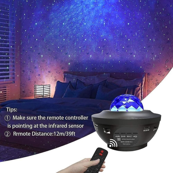 Led Galaxy Projector Night Light,ocean Wave Stars Music Starry Projector Lamp