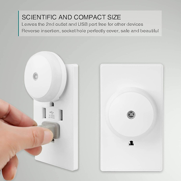 Amber Nattlys, Plug-in LED Nattlampe, Skumring til Daggry Sensor, Energieffektiv, Plugg Inn, Mykt Skinn, 2 Pakning, oransje