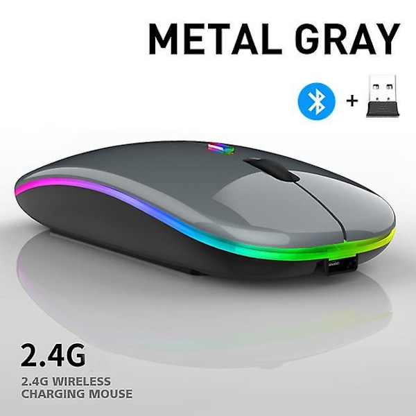 5.0 Bluetooth With Usb Rechargeable Rgb Mouse Bt5.2 For Laptop Computer Pc Macbook Gaming Mouse 2.4ghz 1600dpi Gray