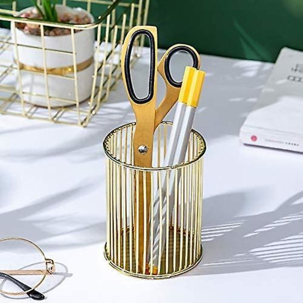 Gold Metal Pen Holder For Desk, Makeup Brushes Cup, Pencil Holders, Office&home Organizer