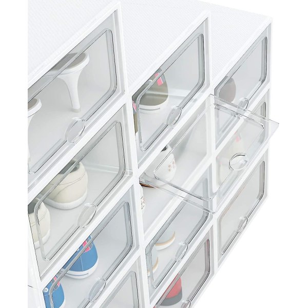 12 Pcs Shoe Box Transparent Foldable Storage Box With Lid(33x23x14cm)