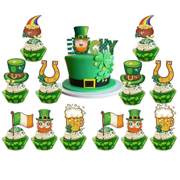 St. Patrick's Day 30pcs Balloons Banner Pull Flag Cake Insert Set Irish Beer Festival Party Decorations